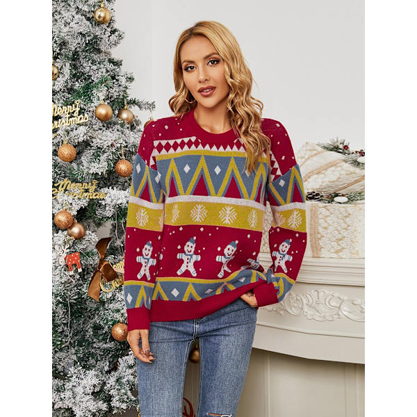 Christmas Snowflake Sweater Efterår Og Vinter Sweater Kvinder red medium