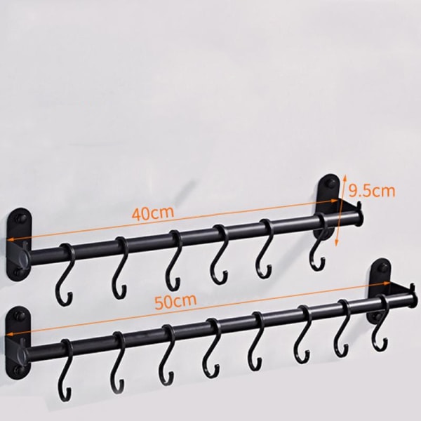 Bar Køkken Aluminium Hængeskinne Udstyr Pan Rack Skab Hylde Organizer Vægmonteret Udstanset Hardware Opbevaringsholder black 6 Hooks