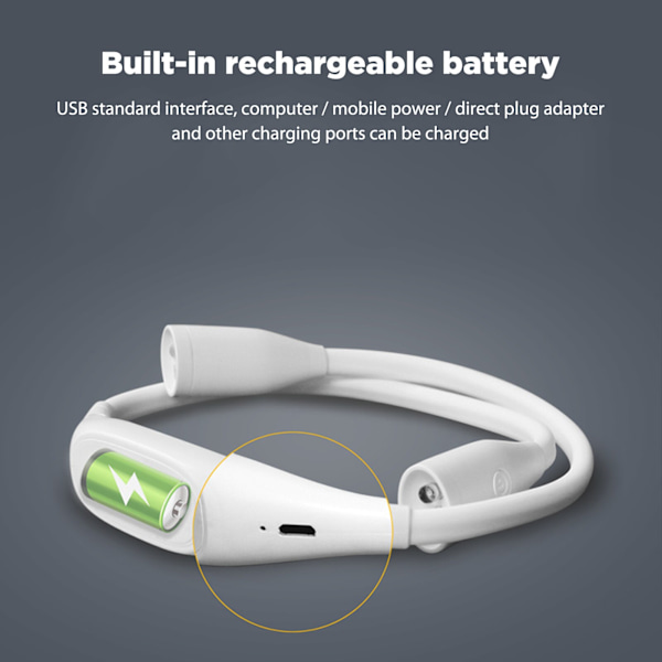 Læsefleksible halslys Dæmpning af øjenbeskyttelse Boglys Læselampe Bærbar USB genopladelig bogbelysning white