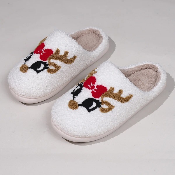 Hem Juldesignerskor Dam Vinter Söt Cartoon Deer Fluffy Tofflor white 36-37