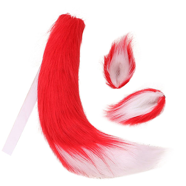 Falsk pels katt rev ulv lodden hale og ører for Halloween Red White