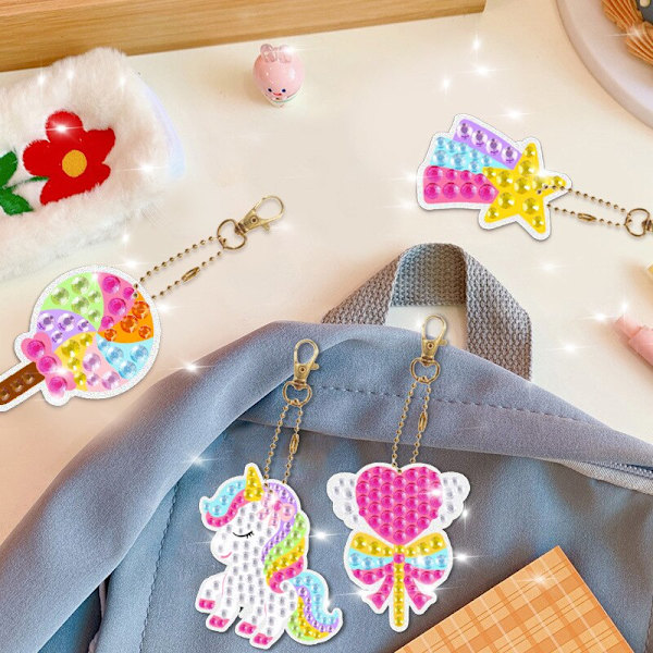 Cartoon Rainbow Unicorn 5D Gem ryggsäckshänge dekorera unicorn 15pcs