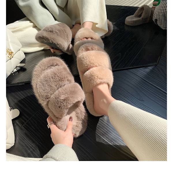 dam plysch sandaler hem bomull tofflor milk tea color 37