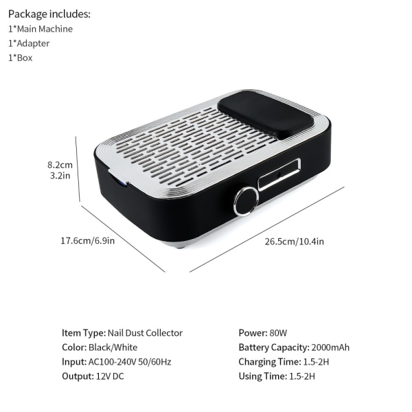 2000 mah batteri Trådløs brug søm støvsamler 80W black 26.5*17.6* 8.2cm
