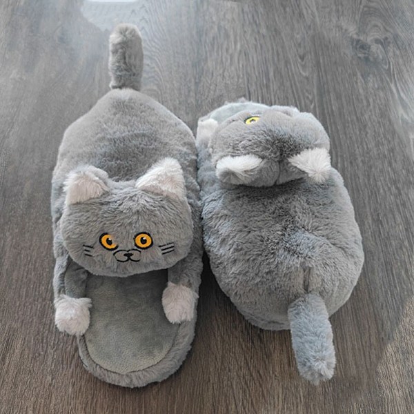 Cuddly Kram Cat Tofflor Kawaii Golvskor Furry Tofflor gray 42/43