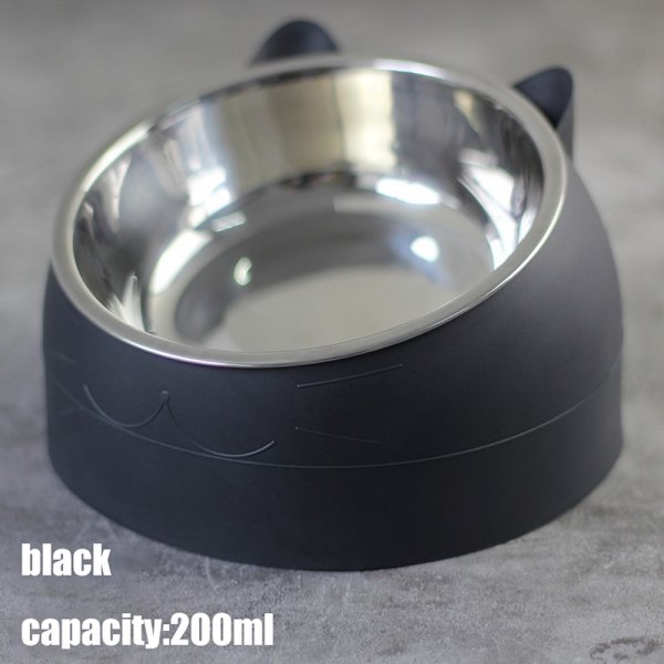Pet Tilted Rostfritt stål foderbehållare halkfri bas black 200ml