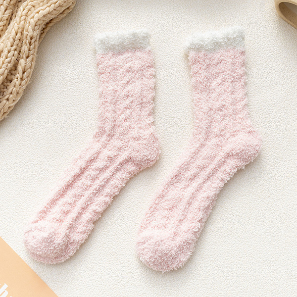 3ST Dam Fuzzy Socks Tofflor Vinter Fluffy Mysigt Varm Mjuk rosa en storlek