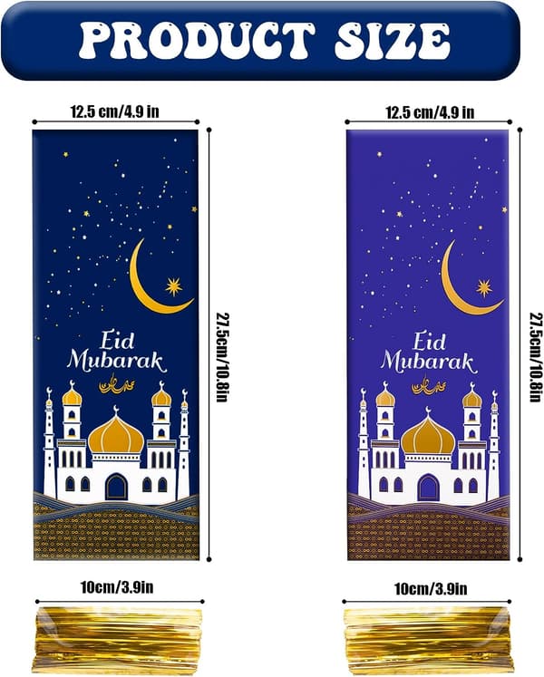 100 bitar Ramadan presentpåsar, blå och lila godispåsar