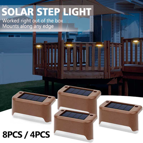 8/4 stk LED solar trappelampe udendørs vandtæt black 4 PCS
