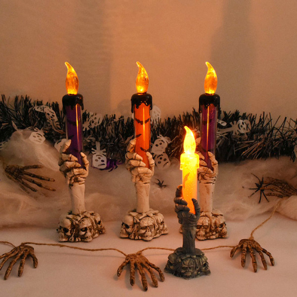Halloween LED Candle Light Skeleton Ghost Hand green 21*6cm