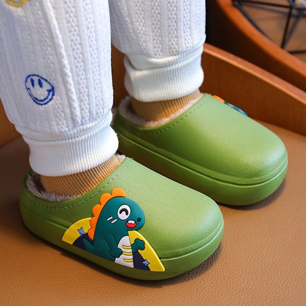 Barn bomullstofflor vinter tecknad vattentät bomullssko Plysch hemmasko yellow 24-25-insole15cm