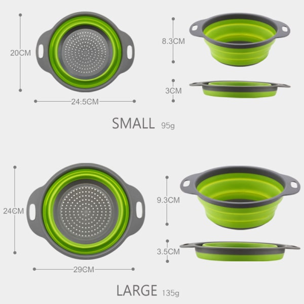 Pyöreä kokoontaittuva hedelmä- ja vihanneskorisiivilä green Small