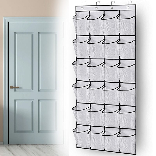 Vægmonteret diverse opbevaringsstativ Mesh lomme hængende klud white+black 24grids