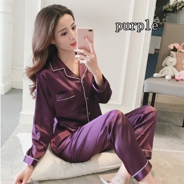 Plus size cardigan långärmad enfärgad hempyjamas Purple 1S