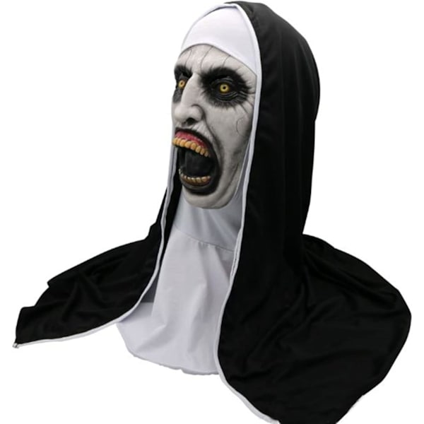 Uhyggelig nonne Halloween-maske, realistisk latex hætte maske med åben mund med hætte til Halloween kostume fest rekvisitter