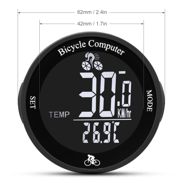 Multifunktionel LCD-skærm Cykelhastighedsmåler black diameter 62mm