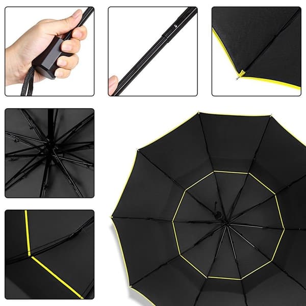 3 Taittuva Double Large Umbrella Wind Resistance Golf Sateenvarjo black