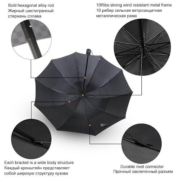 Dobbeltlags Dark Grid Regn Vindtæt Business Paraply bule