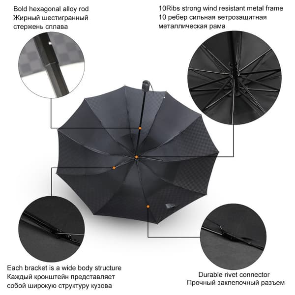 Kaksikerroksinen Dark Grid Rain Windproof Business Sateenvarjo bule