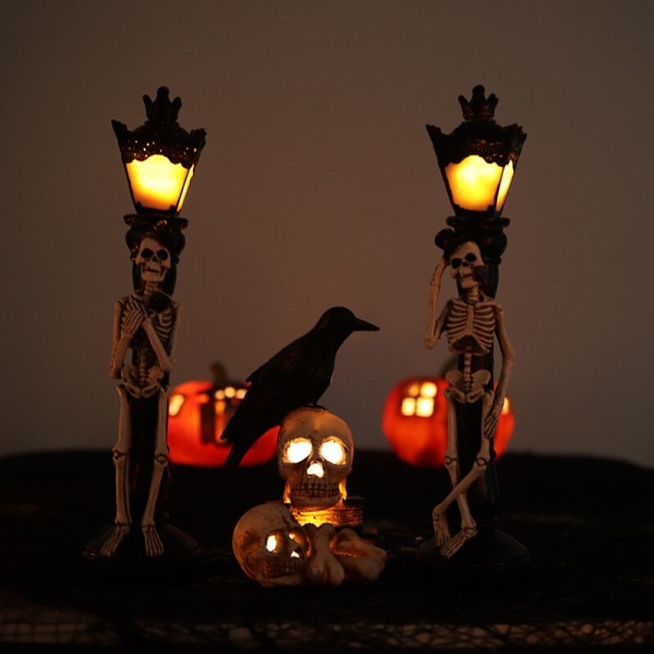 Skull patsaat Black Bird Crow hehkuva luuranko lamppu skeleton 12*17.5*11.5cm
