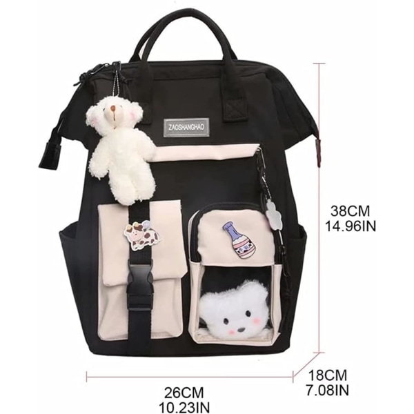 Letvægts skoletaske Sød æstetisk rygsæk til piger, børn, ungdom med stor kapacitet blackone