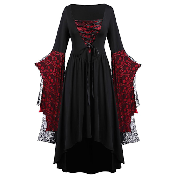 Vuxen Punk Gothic Häxa Karneval Cosplay Dräkt Häxa Vampyr Festklänning Halloween Burgundy 3XL