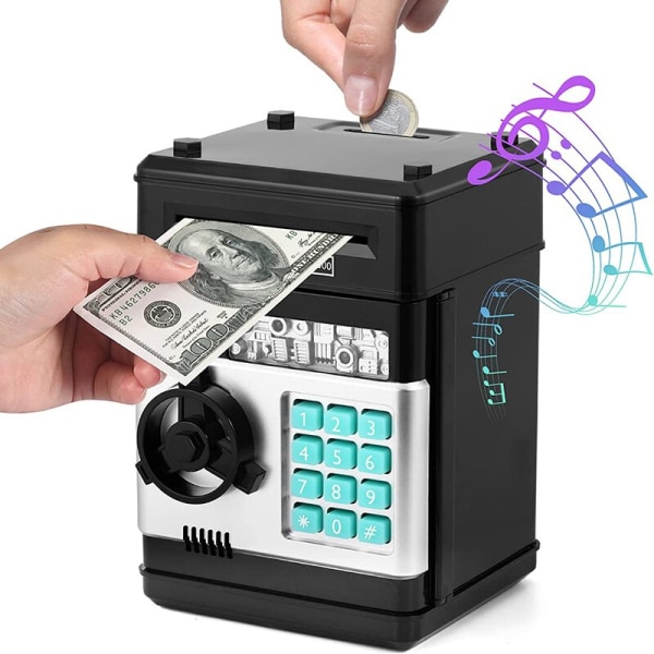 Elektronisk spargris Automatisk Mini Safe Mynt Kontantsparande Sparkasse Barnpresent Black