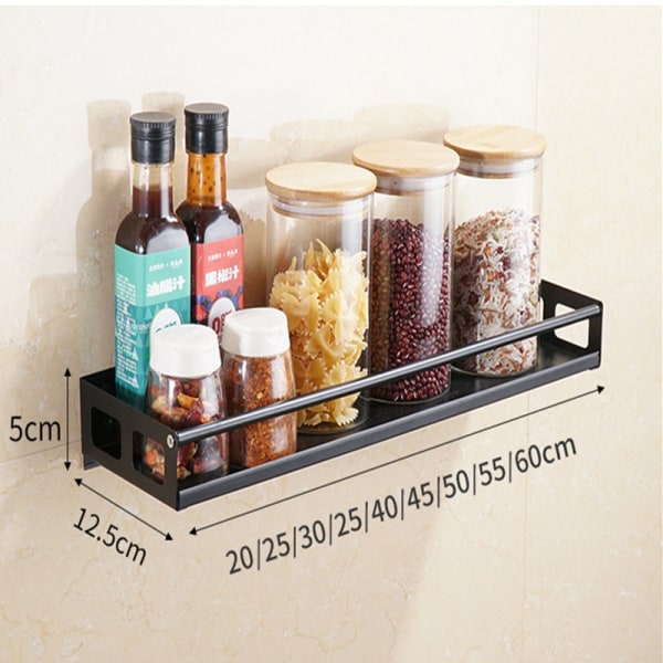 Multi-Purpose Køkken Opbevaring Vægmontering Spice Rack Hyldebeslag Black-30cm  380