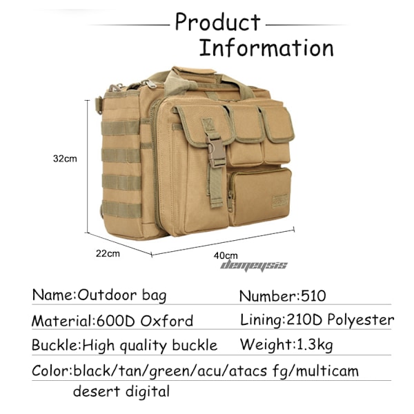 Militär taktisk handväska för bärbar dator army green 35*30*15cm