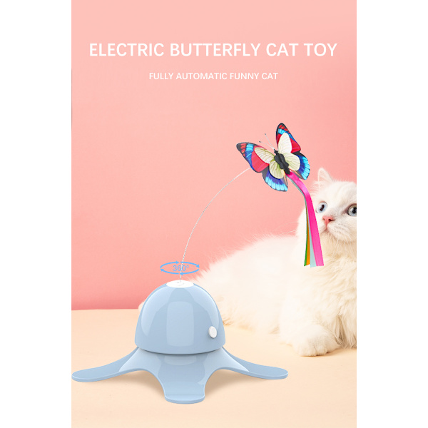 Elektrisk roterande fjärils katt interaktiv leksak blue