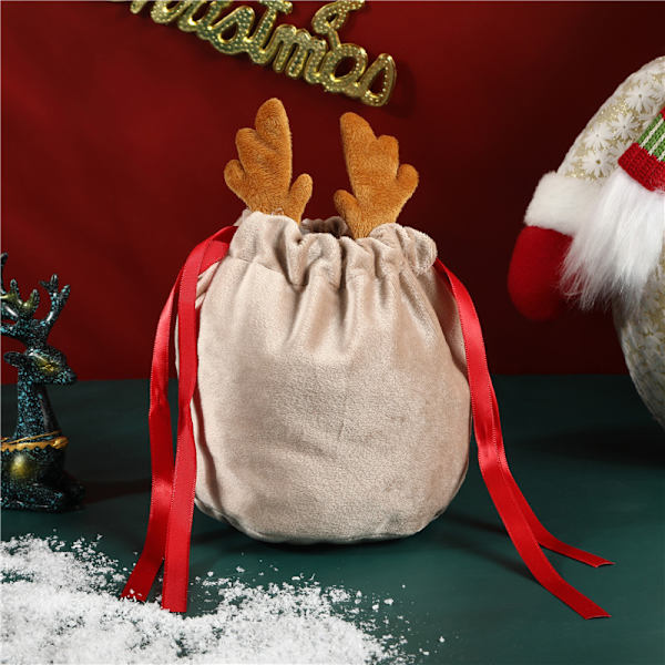 Christmas Candy Bag Antler Bag Sammet Dragsko khaki 3pcs
