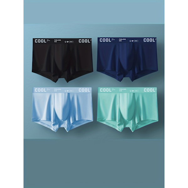 4st Ice Silk Cool underkläder för män, sexiga ultratunna antibakteriella bokserit, andas mjuka, bekväma elastiska bokserit Mixed Color 9922-5 S(46)