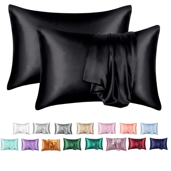 2 STK Pudebetræk Pudebetræk Satin Hår Skønhed Pudebetræk Home Decor black 50x66cm-2PCS