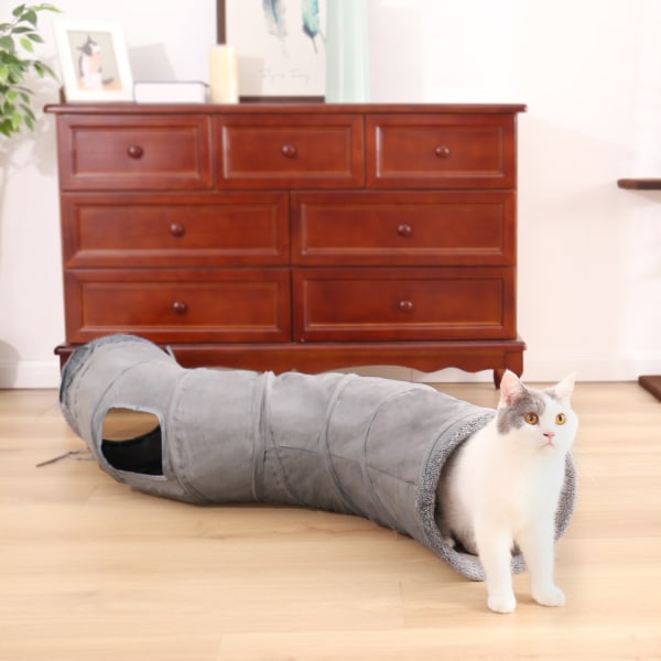 S Shape Hopfällbar Cat Tunnel Cat Toy Slitstark mocka gray 124*26cm