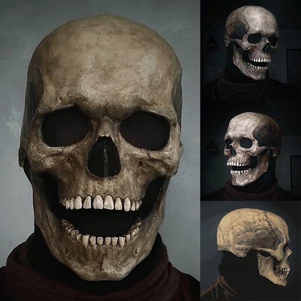 Halloween Skull Mask Mouth Moves Full Head Mask light color