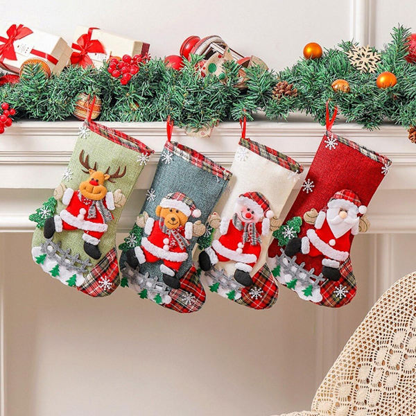 Broderet julestrømpe gavepose Hængende pejs Træstrømper Julepynt til hjemmet Børn Gave Santa Claus