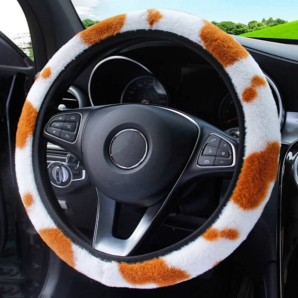 Bilratdæksel Leopardprint Anti-Slip blød plys brown+white 38cm(diameter)