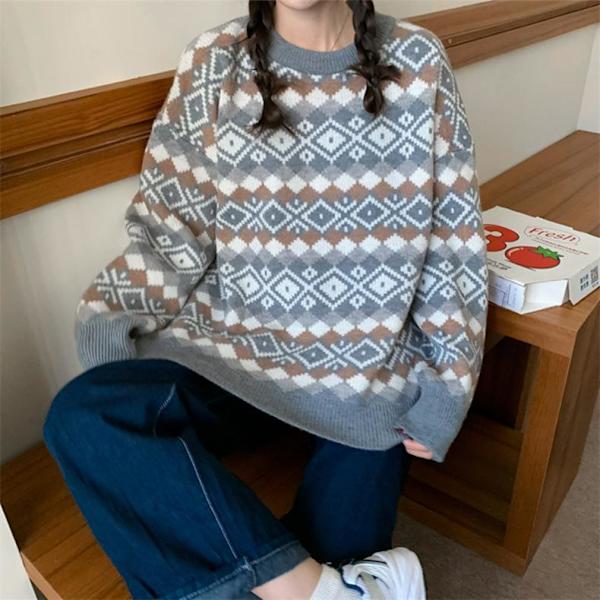 dam stickad tröja höst vinter jul pullover dam coffee one size