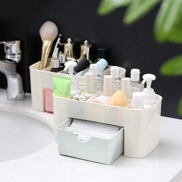 Makeup Organizer Box Multifunktions skrivbordsförvaringsbox white+green 21*11*10cm