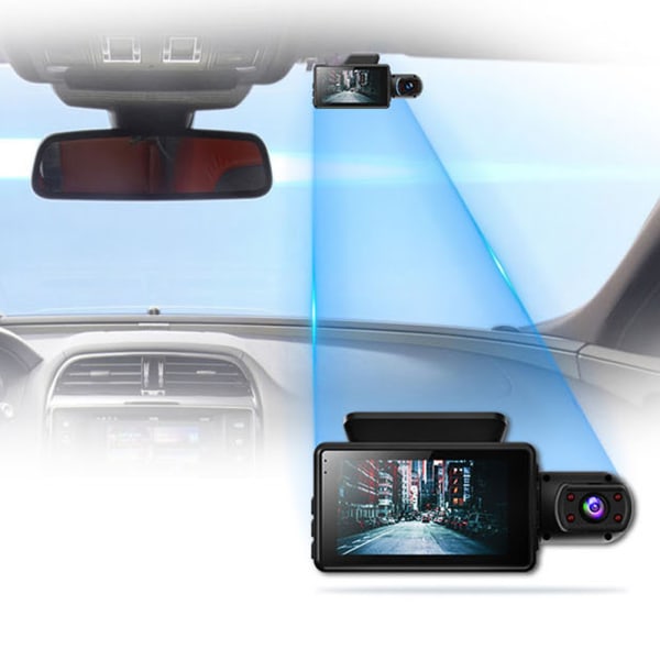 Dash Cam Front och Cabin Dual Lens Bilkamera Recorder black