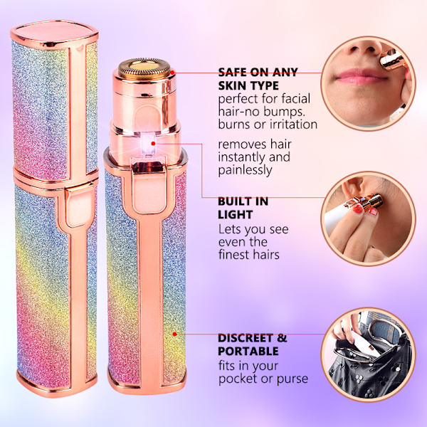 Bærbar minibarbertrimmer Smertefri øjenbrynsepilator rainbow 12.8*3cm