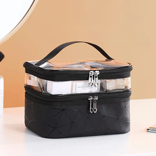 Multifunktions dobbeltlag Transparent kosmetisk makeuptaske silver 23*16*17cm