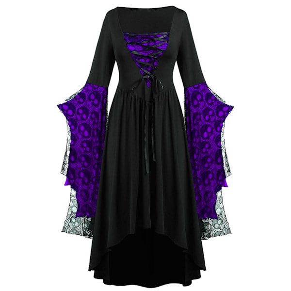 Voksen Punk Gothic Witch Carnival Cosplay Kostume Hexe Vampyr Festkjole Halloween Dark Violet S