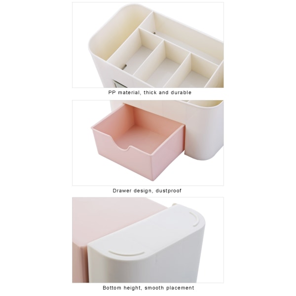 Multifunktionell plast smink smycke skrivbord Diverse box light pink 22*11*10,5cm