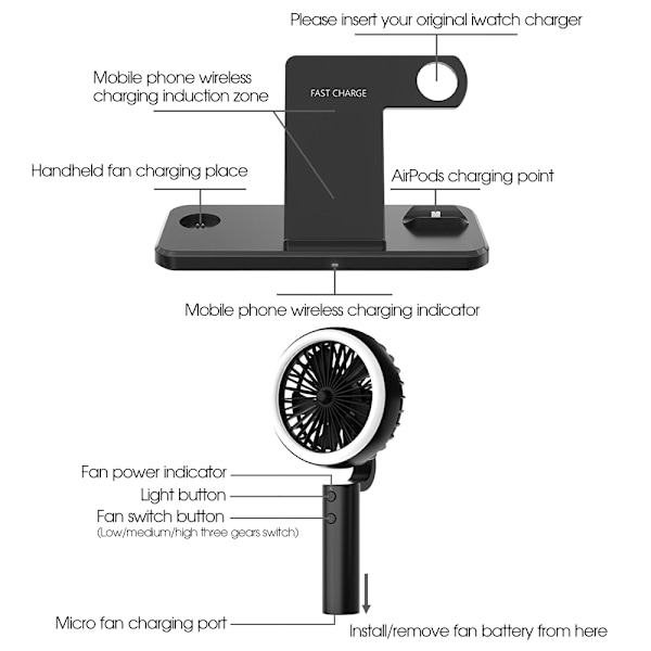 Travor Trådløs Oplader Desktop Folde Batteri Booster black without Battery