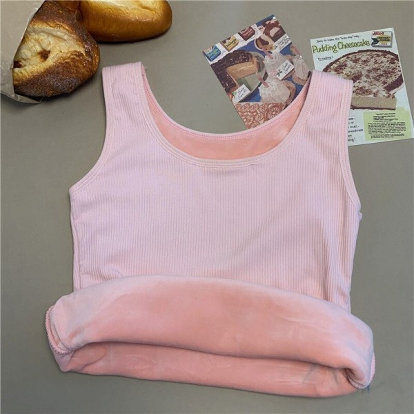 Kvinnors thermal Topp Seamless Plus Velvet Shirt Ärmlös pink L for 45-60kg