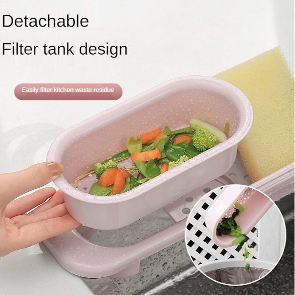 Justerbar längd Diskbänk Avloppskorg Diskavloppsställ pink