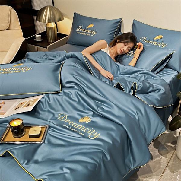 Let Luksus Vasket Sommer Cool Quilt Is Silke Aircondition Quilt Enkelt Dobbelt Tyndt Tæppe Sengetøj Blue 200x230cm 4pcs set