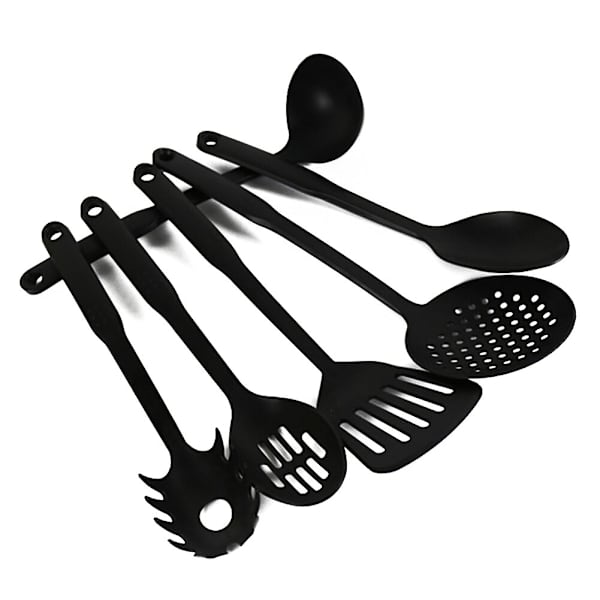 6 stk. spatel-ske kogegrej-sæt Easy Clean Turner til nonstick køkkengrej Varmebestandigt køkkenværktøj Spaghetti server black 6pcs