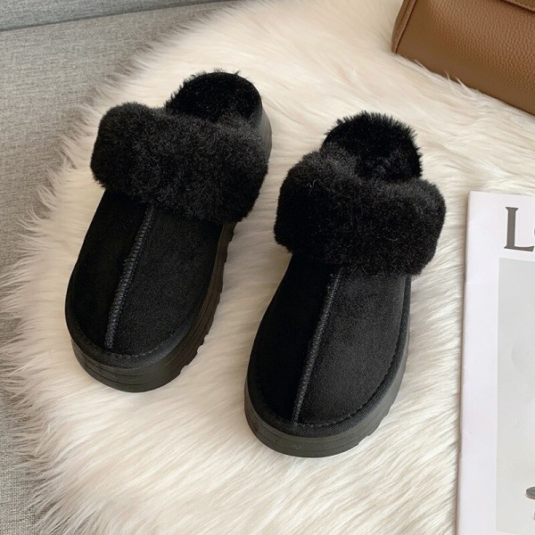 Pälstofflor Dam Vinter Plysch Sandaler Slip on Platform Slides Kvinna Tjock sula grey 35